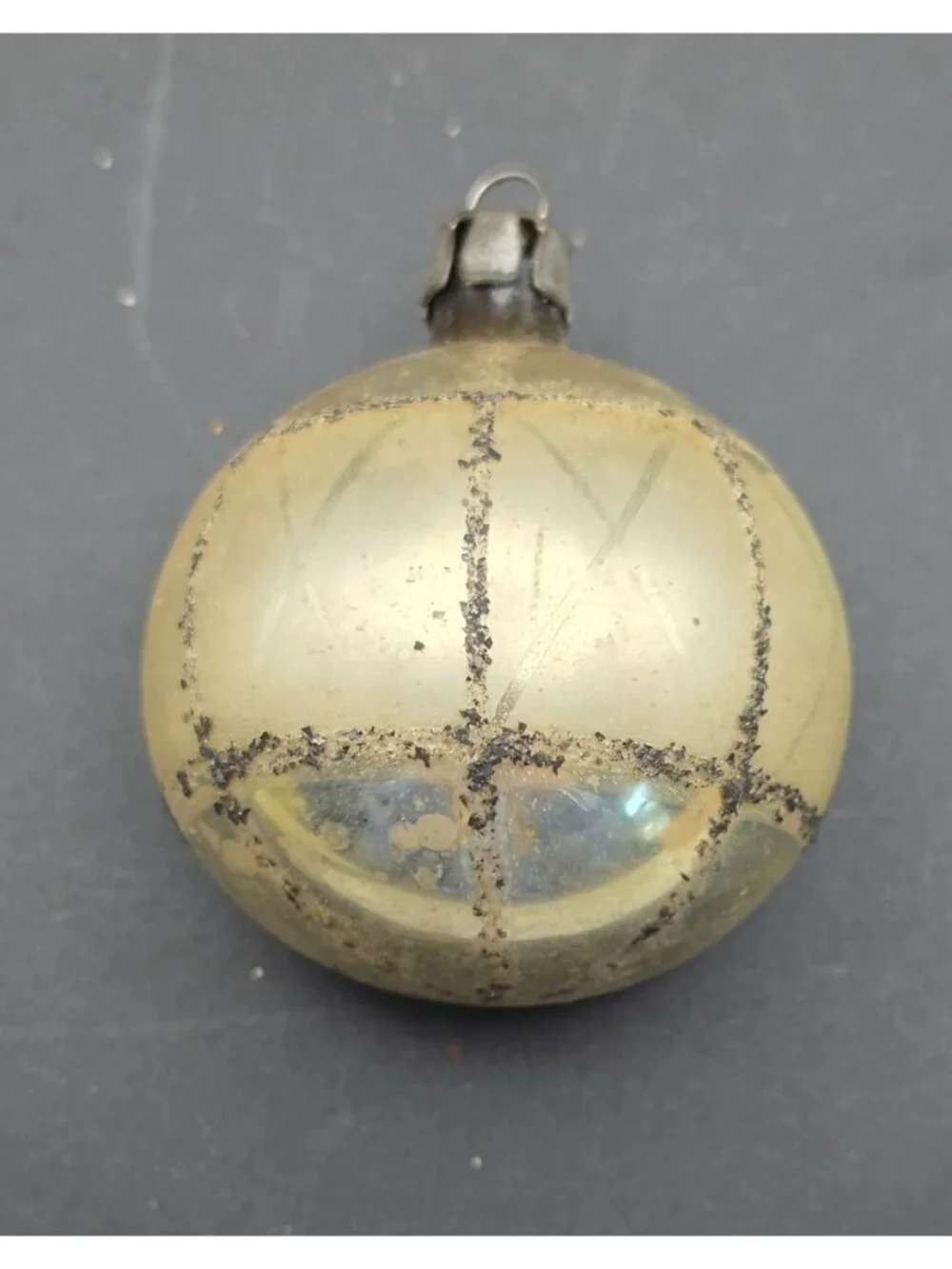 Vintage MCM Mercury Glass Indented Reflector Mica Stripes Christmas Ornament